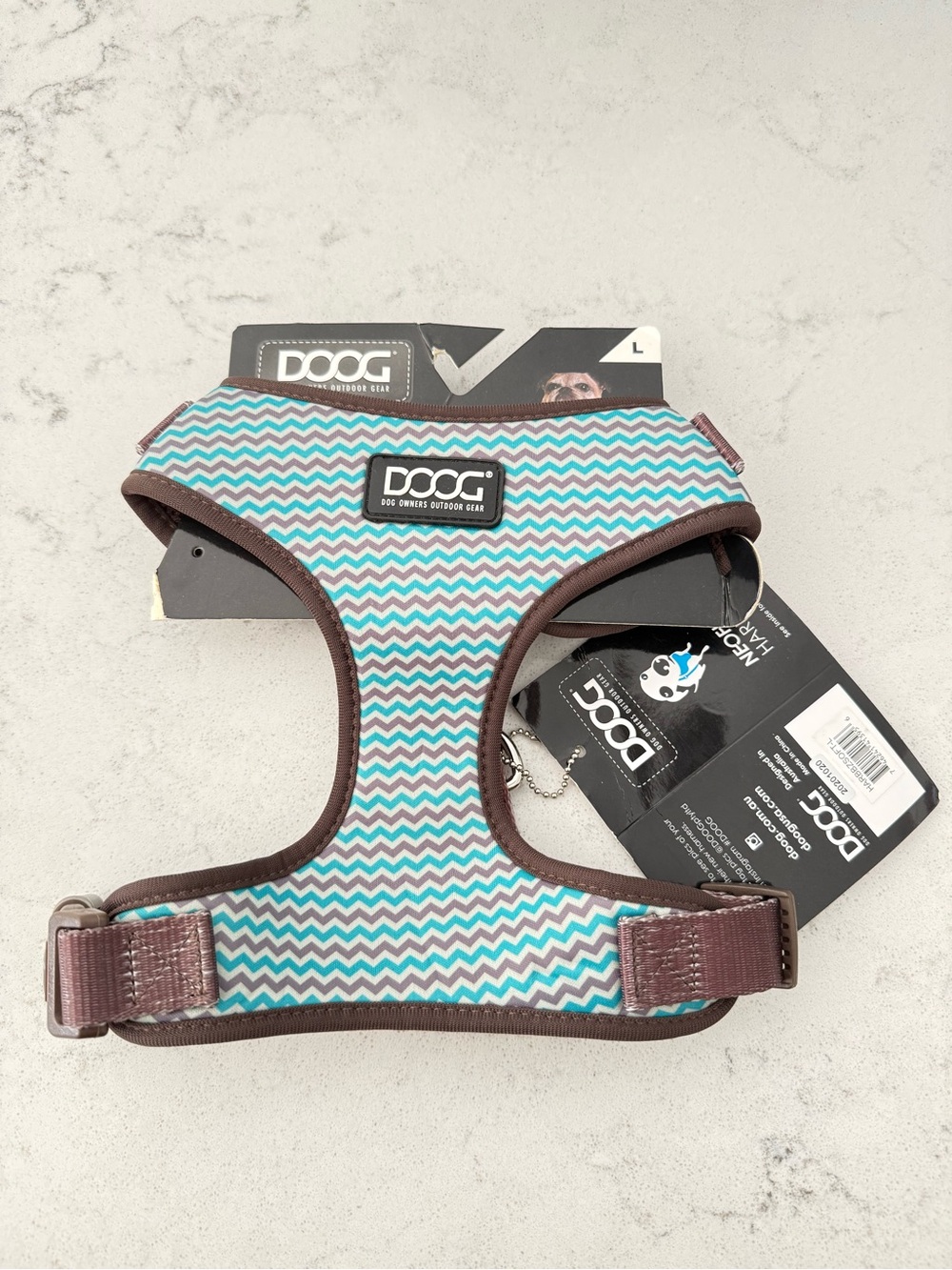 NWT-DOOG Neoflex Soft Harness- Benji- Teal/Brown Chevron Sz Large